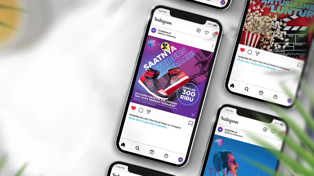 Lucky Tribe social media content shown across mobile devices