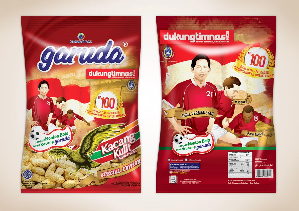 Kacang Garuda football-themed campaign packaging